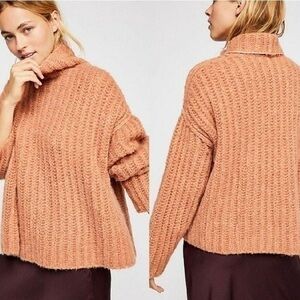 Free People Fluffy Fox Wool & Alpaca  Papaya Sweater